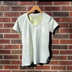 Under Armour Yellow and Cream Floral Printed Athletic Short Sleeve Top